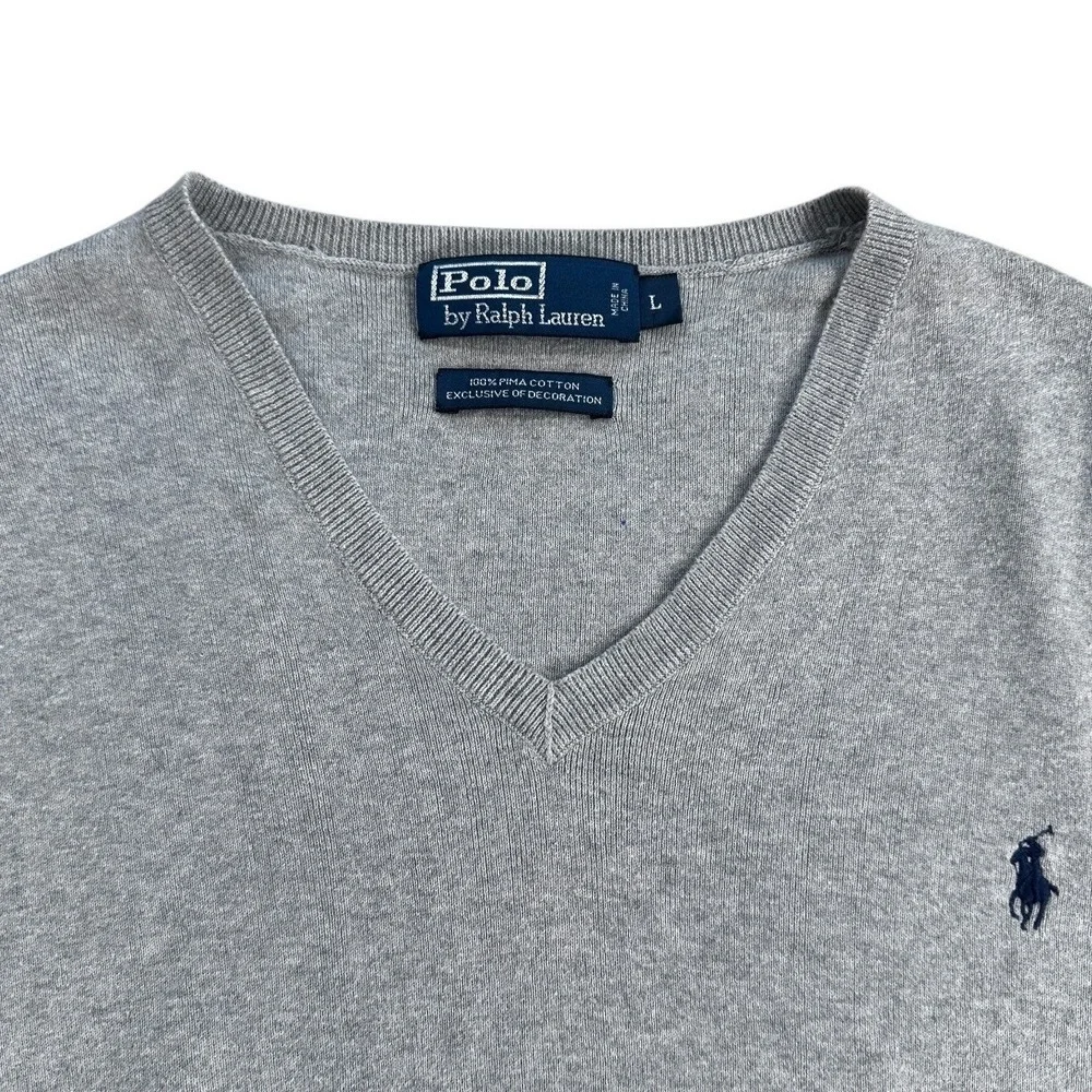 Polo Ralph Lauren Mens Grey Pima Cotton V-Neck Sweater Vest Large Heather Gray